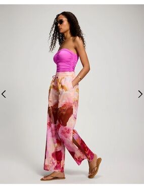 Soma Women's Pink Floral Wide-Leg Pants